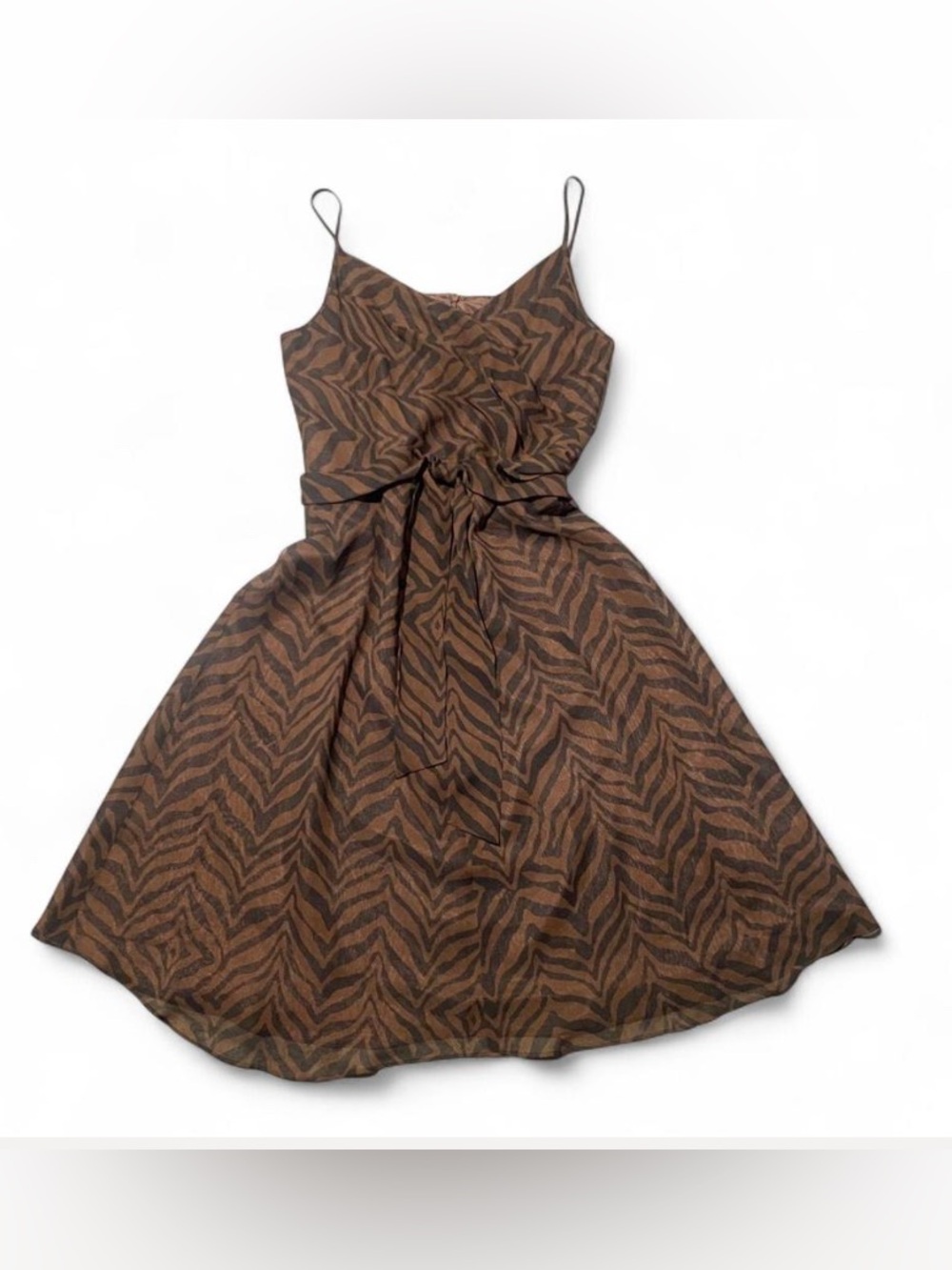 Vintage Talbots Sz 8 Silk Chocolate Brown Animal Print Cocktail Dress